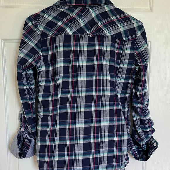 Aeropostale Navy Blue Plaid Button-Up Shirt For Women - Picture 3 of 10